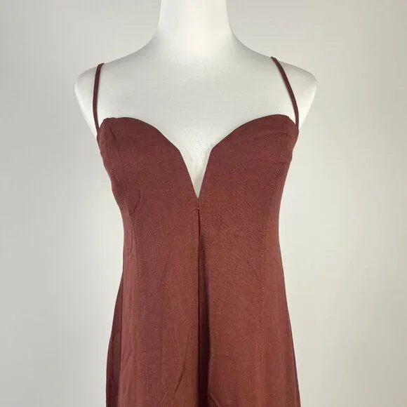 NWOT Farm Rio Linen Blend Sleeveless Halter Wide Leg Jumpsuit Sz L Brown